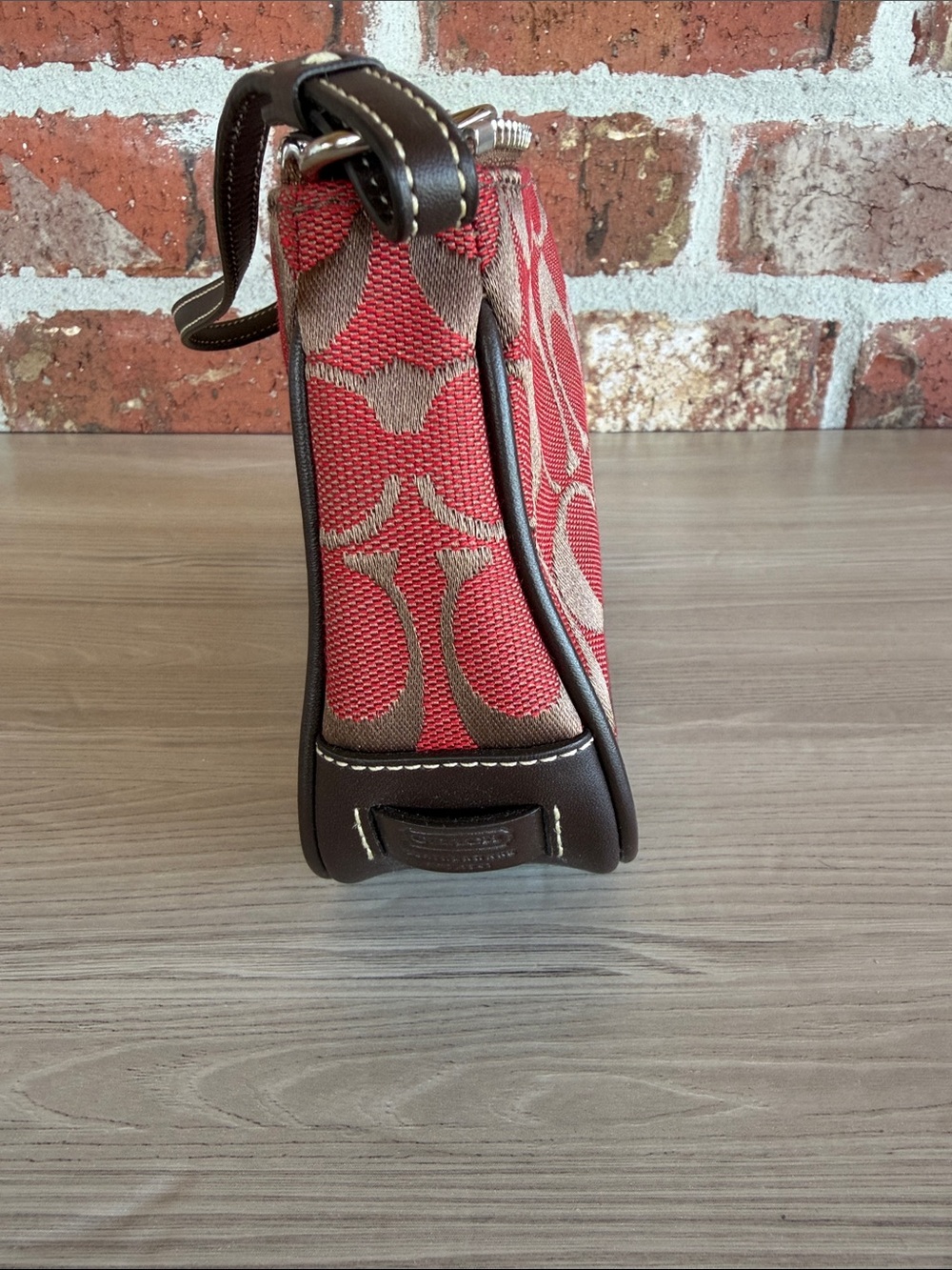 Coach Red and Brown Signature Jacquard Shoulder Bag - Picture 4 of 7
